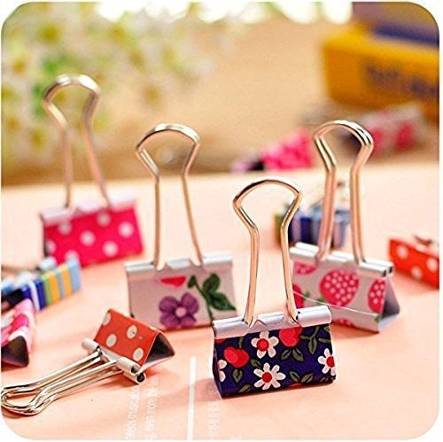 Leaticia Pack of 12 Binder Clips, Lovely Cute Printing Style Metal Paper Clips