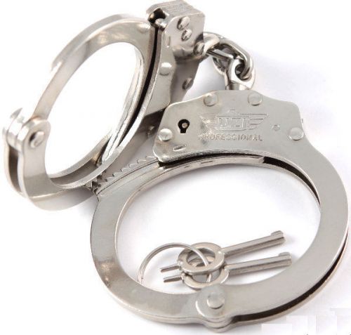 CC-UZI-HC-PRO-S Silver Plated Steel Chain Handcuffs Police Bondage Cuffs New