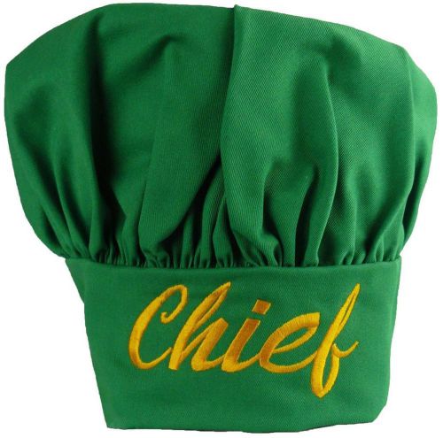 Chief In Charge Chef Hat Green Adjustable Kitchen Cook Leader Yellow Monogram