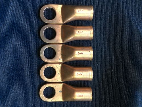 Terminals / copper crimp on rings / lugs for no.1 wire 3/8&#034; hole, lot of 5 for sale