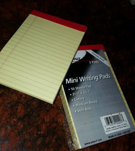 AMPAD MINI WRITING PADS, 3 PACK, MADE IN U.S.A., 3 1/2&#034; x 5 1/4&#034;