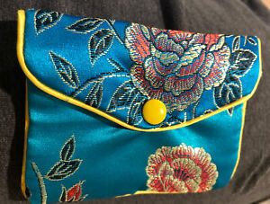 Jewelry Satin Pouch with Snap and Zipper. Aqua Background