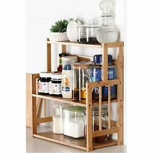 Bamboo Spice Rack Storage Shelves-3 tier Standing pantry Shelf for kitchen co...