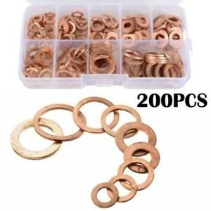 200Pcs Assorted Copper Car Crush Washers Seal O-Ring Gasket Flat Set E1H6