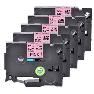 Satin Ribbon Compatible with Brother Black on Pink Tze TZ-RE31 12MM 5PK