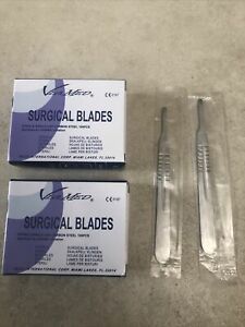 200 sterile single use ca2bon steel blades 2 handles No. 22