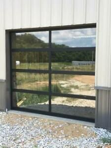 Full View [8&#039; x 7&#039;] Black Anodized Aluminum &amp; Tempered Clear Glass Garage Door