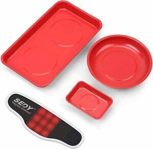 4-Pieces Large Magnetic Parts Tray Set with Magnetic Wristband, Magnetic Tool