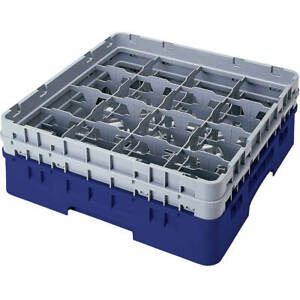 CAMBRO 16 COMP. GLASS RACK, FULL SIZE, 6-1/8&#034; H MAX. NAVY BLUE 16S534-186
