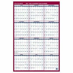 2021-2022 Erasable Calendar Dry Erase Wall Planner by AT-A-GLANCE 24&#034; x 36&#034; L...