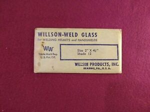 Vintage Willson-Weld Glass Welding Lens 2&#034; x 4 1/4&#034; Shade No. 12  - NEW NOS