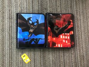 RED &amp; Blue Batman Begins 3 Ring Binder Zippered Organizer Lot of 2 Animations