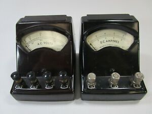 Pair of vintage Welch Scientific Co DC Amperes AC Volts meter dial guage