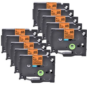 10PK Compatible Brother P-Touch TZ TZe-B11 Black on Fluo Orange Label Tape 6mm