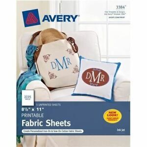 Avery® Printable Fabric, 8-1/2&#034; x 11&#034; , Inkjet Printers, 5 Sheets (3384) - AVE03