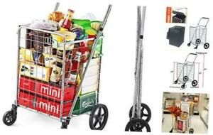 Grocery Shopping Cart with Swivel Wheels, Foldable and Collapsible Utility