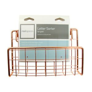 Realspace Letter Sorter Holder Rose Gold Metal Wire Office Desk Grid Organizer