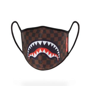 Sprayground Sharks In Paris Face Mask Brown Checkered Form Fitting NEW