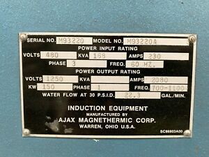 AJAX Magnethermic M-93220 magnetic induction furnace, hydraulic lift, 