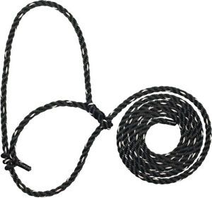 Poly 1/2&#034; Rope Cattle Halters 7&#039; Lead Black W/White Each