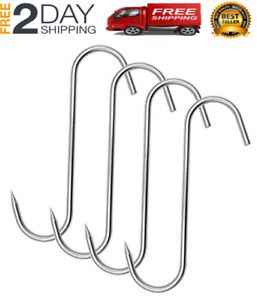4pc 9&#034; Heavy Duty &amp; Thick ALAZCO Stainless Steel Meat Processing Butcher Hook -