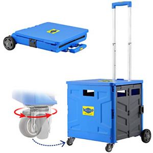 Foldable Utility Cart, 4 Wheeled Rolling Crate with Brake System Heavy Duty Cart
