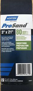 3&#034; X 21&#034; 80 Grit Medium Sanding Belts Norton ProSand BlueFire - 2 Pack #49611
