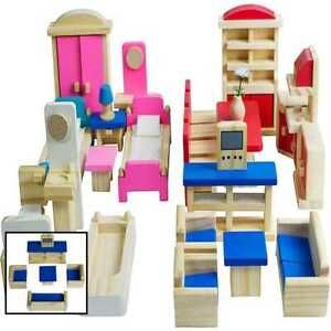 Wooden Dollhouse Furniture 5 Sets 1 12 Scale Doll House Furnishings 35 PC Of Acc