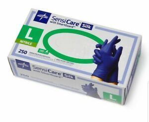 Medline SensiCare silk Large Blue Exam Grade Powder-Free Nitrile Gloves 250 Ct