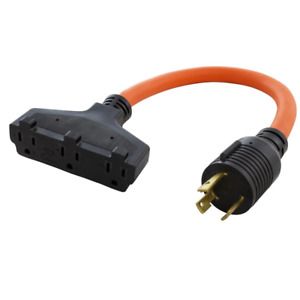 1.5 ft. 10/3 STW 30 Amp NEMA L5-30P 30 Amp Locking Plug to Lighted Tri-Outlets H