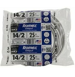 14/2 W/GROUND ROMEX INDOOR ELECTRICAL WIRE 25’ FEET WHITE OR PURPLE