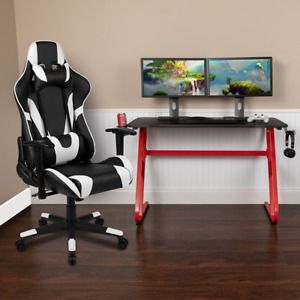 BlackArc Gaming Bundle-Red Desk, Cup Holder, Headphone Hook and Reclining Chair