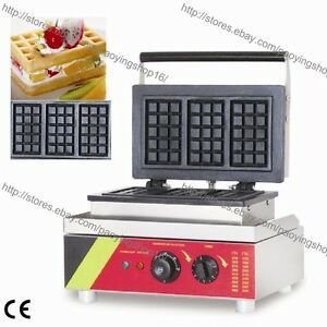 Commercial Nonstick Electric Rectangular Belgium Waffle Maker Iron Baker Machine