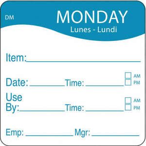 DAYMARK 1100531 Day Label,Monday,2-5/9 In. W,PK250