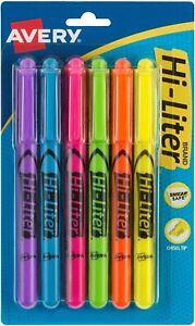 AVERY 23585 Hi-Liter Pen-Style Highlighters, Smear Safe Ink, Chisel Tip, 6 Assor