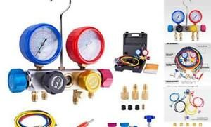 Pro 4 Way AC Diagnostic Manifold Gauge Complete Set for R134A R410A R22, with