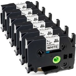 6PK TZe-221 TZ221 Label Tape P-Touch Black On White 9mm Compatible NEW