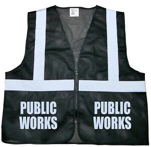 Public Works safety vest, black, REFLECTIVE design, High Visibility vest