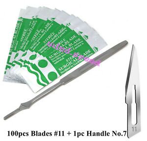 1pc Stainless Steel Scalpel Knife Handle #7 + 100pcs Surgical Sterile Blades #11