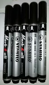 5 Stabilo Mark-4-All Permanent Markers Black New