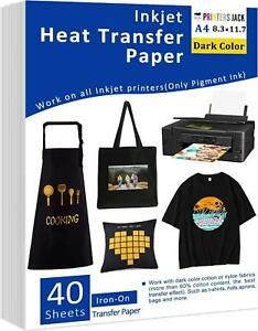 Iron-On Heat Transfer Paper For Dark Fabric, 40 Pack 8.3x11.7 T-Shirt Transfer