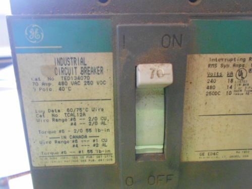 GE CIRCUIT BREAKER 70 AMP 480 VOLT TED134070, US $49.99 – Picture 1