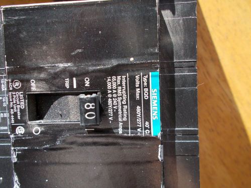 Siemens bqd380 3 pole 80 amp breaker 480/277 volts for sale