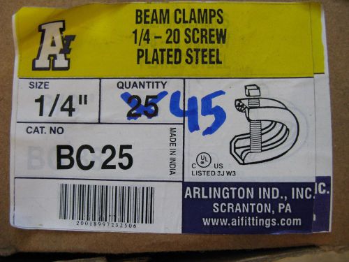 45 Lot Plated Steel APPLETON ROD  Arlington BC25 Beam Clamps 1/4&#034;-20 Screw ,