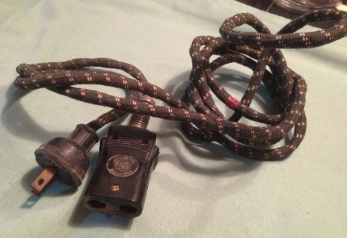 Vintage Cloth Detachable GE Electrical Power Cord 5 A 250 V Bakelite Plug