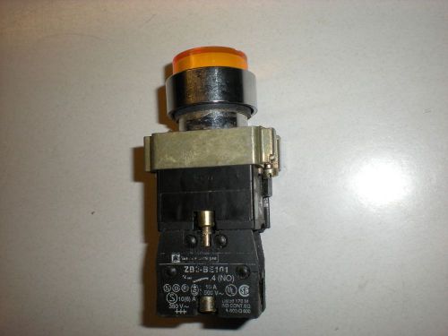 Telemecanique Model ZB2-BE101 Lighted  Momentary Switch - (1) NO - Amber Lens
