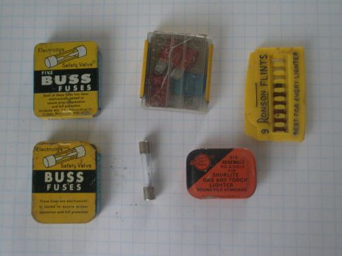 Vintage Tins of Bussman ATC 15, AGC 2, SFE 20 FUSES, Shurlite Renewals &amp; Flints