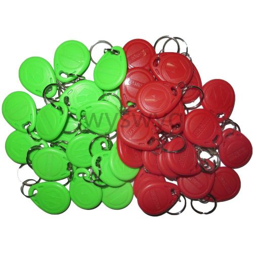 100pcs 125khz rfid id em4100 proximity induction tag token keyfob green &amp; red for sale