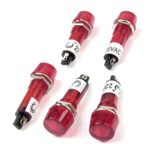 Ac 220v red round cap 2 terminal signal lamps indicator lights 5 pcs for sale