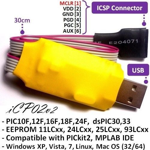 Bid1! icp02v2 usb microchip pic/dspic/eeprom icsp programmer @ pickit2 sw for sale